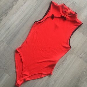 Red & Black Mockneck Bodysuit